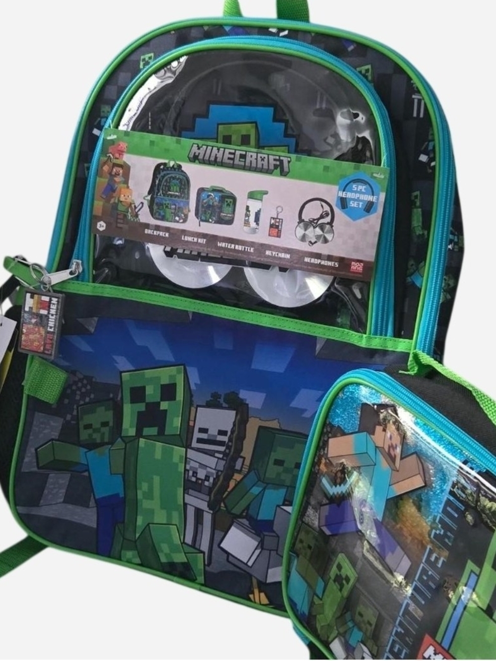 Minecraft Kids Backpack and Lunch Bag Set - Green Accent
